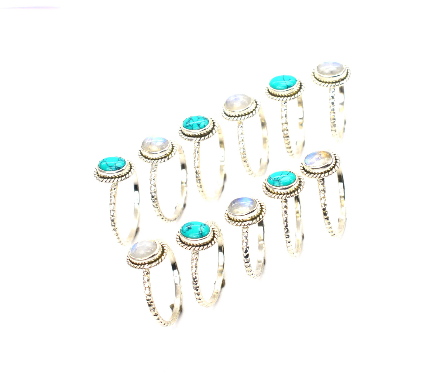 WHOLESALE 11PC 925 SOLID STERLING SILVER BLUE TURQUOISE MIX STONE RING LOT