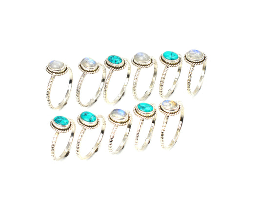 WHOLESALE 11PC 925 SOLID STERLING SILVER WHITE RAINBOW MOONSTONE MIX RING LOT