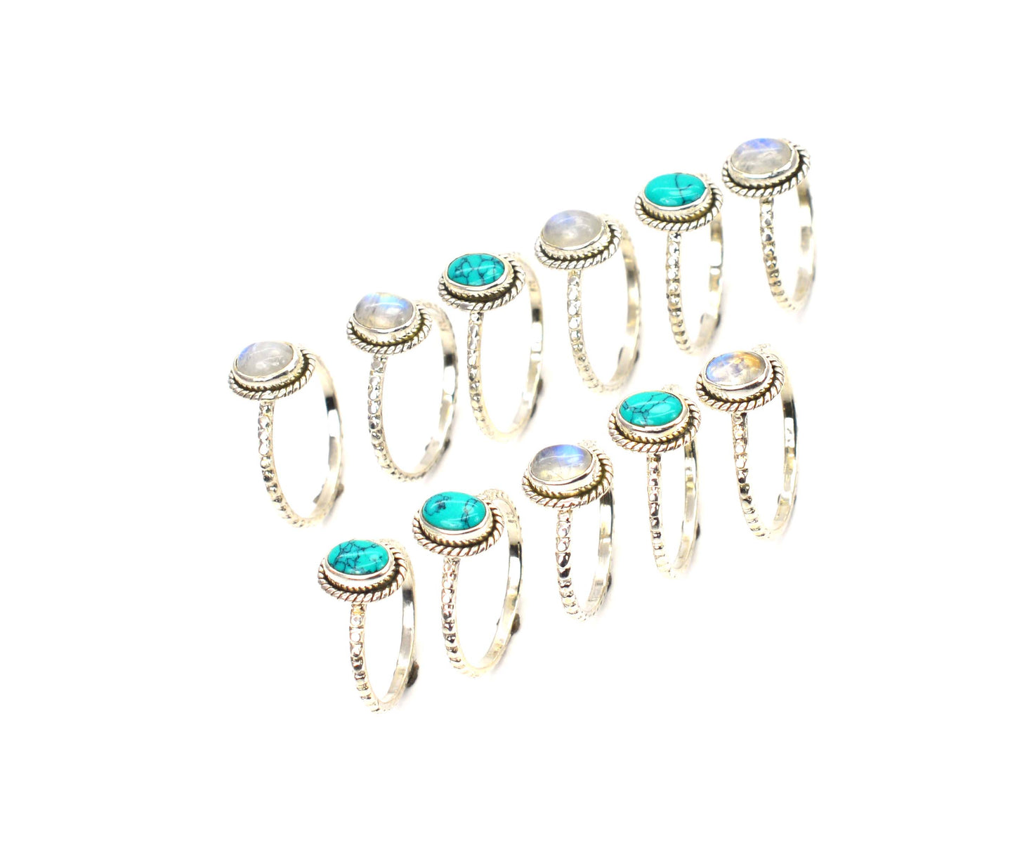 WHOLESALE 11PC 925 SOLID STERLING SILVER WHITE RAINBOW MOONSTONE MIX RING LOT