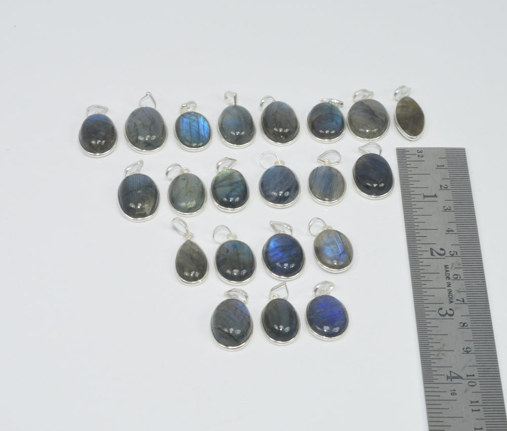 Wholesale 21Pc 925 Sterling Silver Blue Fiery Labradorite Pendant Lot Gtc173