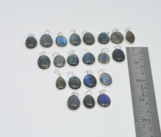 Wholesale 21Pc 925 Sterling Silver Blue Fiery Labradorite Pendant Lot Gtc173