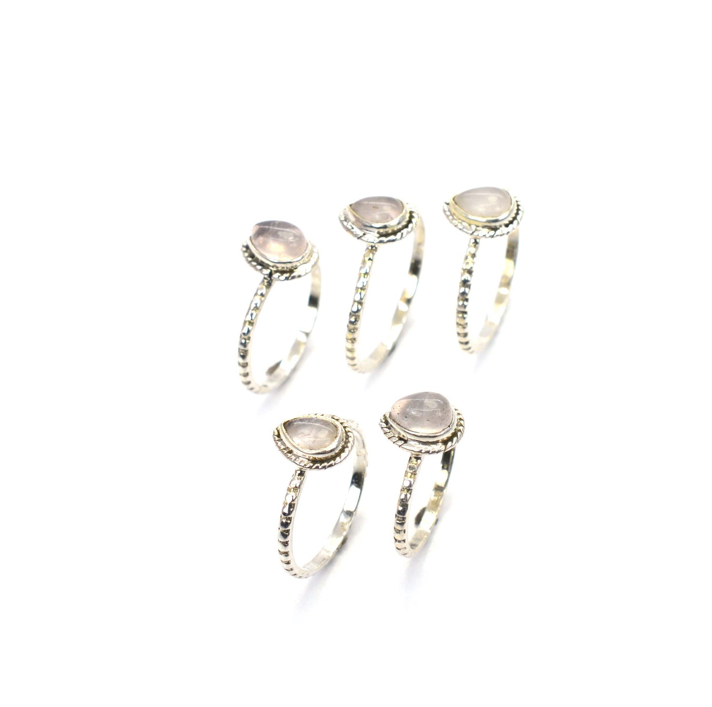WHOLESALE 5PC 925 SOLID STERLING SILVER PINK ROSE QUARTZ RING LOT