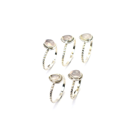WHOLESALE 5PC 925 SOLID STERLING SILVER PINK ROSE QUARTZ RING LOT