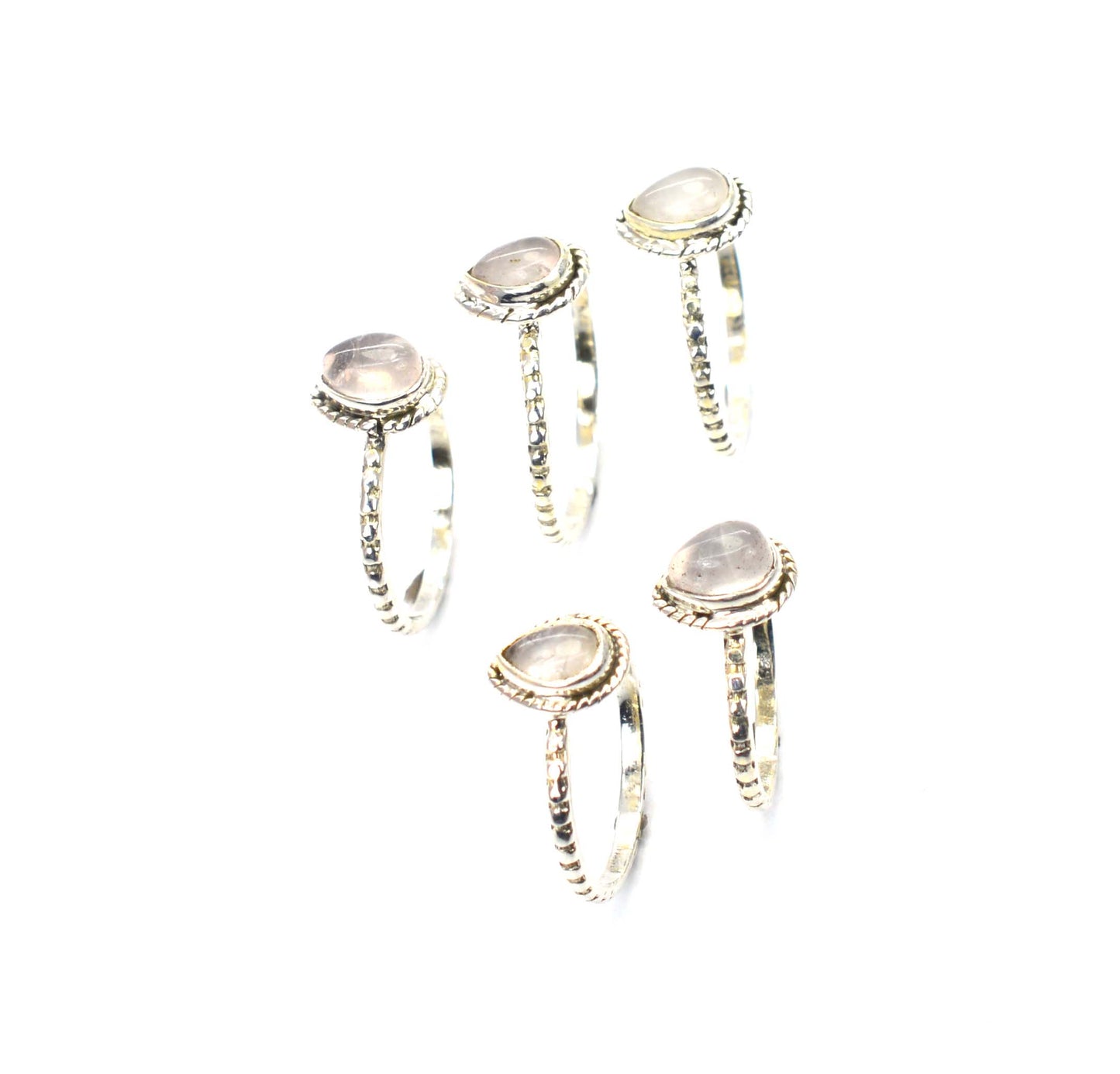 WHOLESALE 5PC 925 SOLID STERLING SILVER PINK ROSE QUARTZ RING LOT
