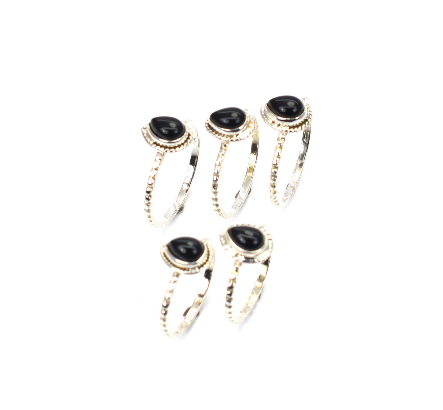 WHOLESALE 5PC 925 SOLID STERLING SILVER BLACK ONYX RING LOT