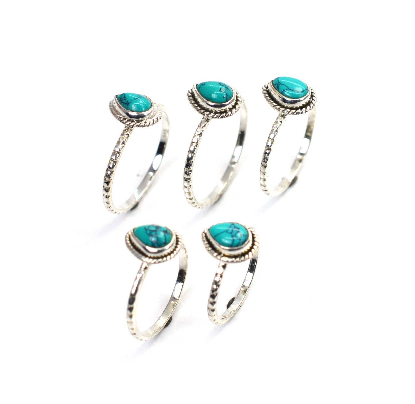 WHOLESALE 5PC 925 SOLID STERLING SILVER BLUE TURQUOISE RING LOT