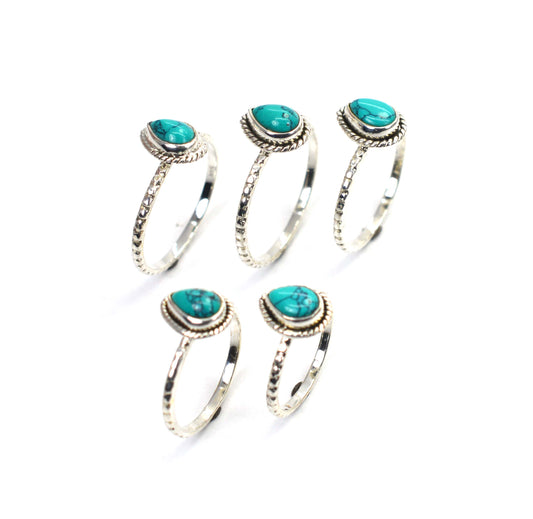 WHOLESALE 5PC 925 SOLID STERLING SILVER BLUE TURQUOISE RING LOT