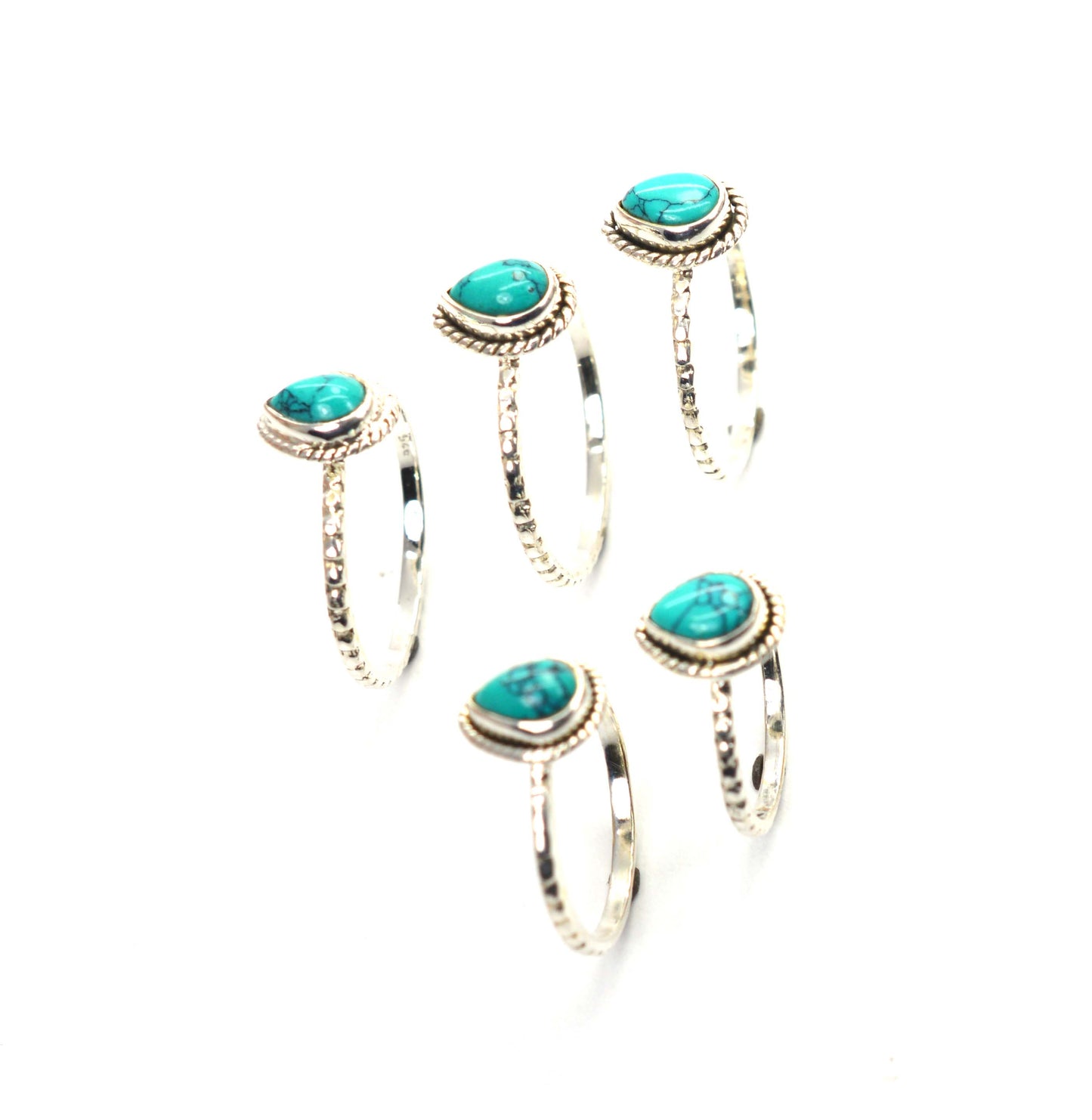 WHOLESALE 5PC 925 SOLID STERLING SILVER BLUE TURQUOISE RING LOT