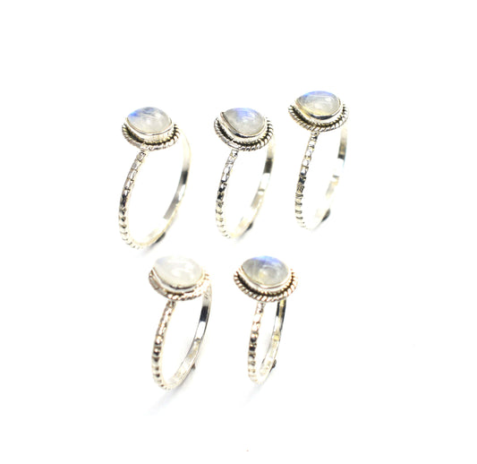 WHOLESALE 5PC 925 SOLID STERLING SILVER WHITE RAINBOW MOONSTONE RING LOT