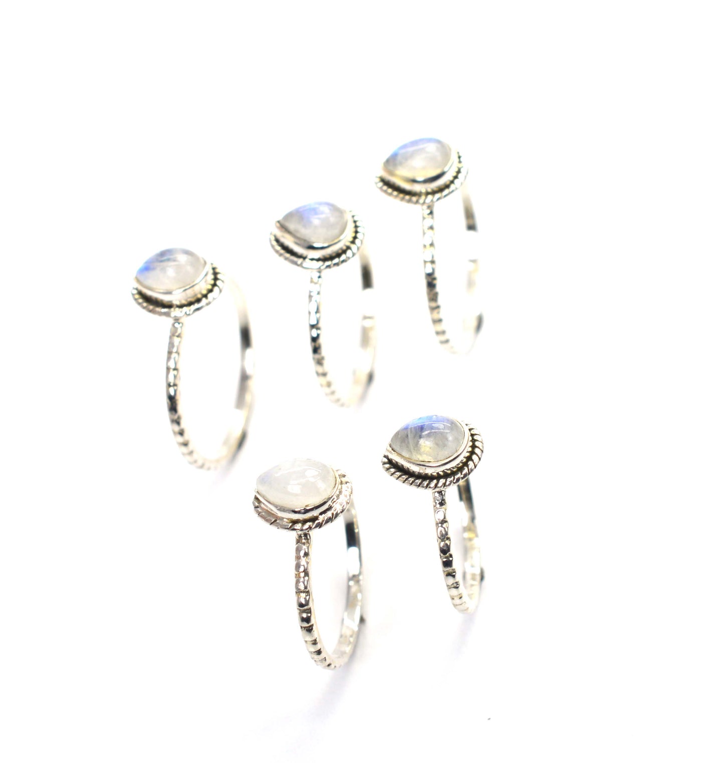 WHOLESALE 5PC 925 SOLID STERLING SILVER WHITE RAINBOW MOONSTONE RING LOT