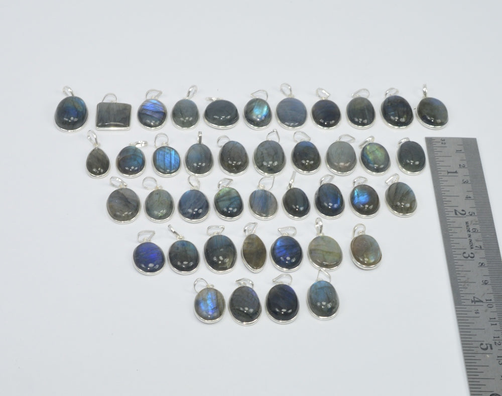 Wholesale 41Pc 925 Sterling Silver Blue Fiery Labradorite Pendant Lot Gtc174