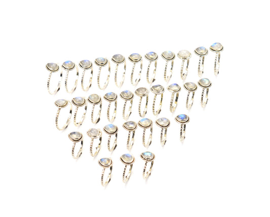WHOLESALE 31PC 925 SOLID STERLING SILVER WHITE RAINBOW MOONSTONE RING LOT