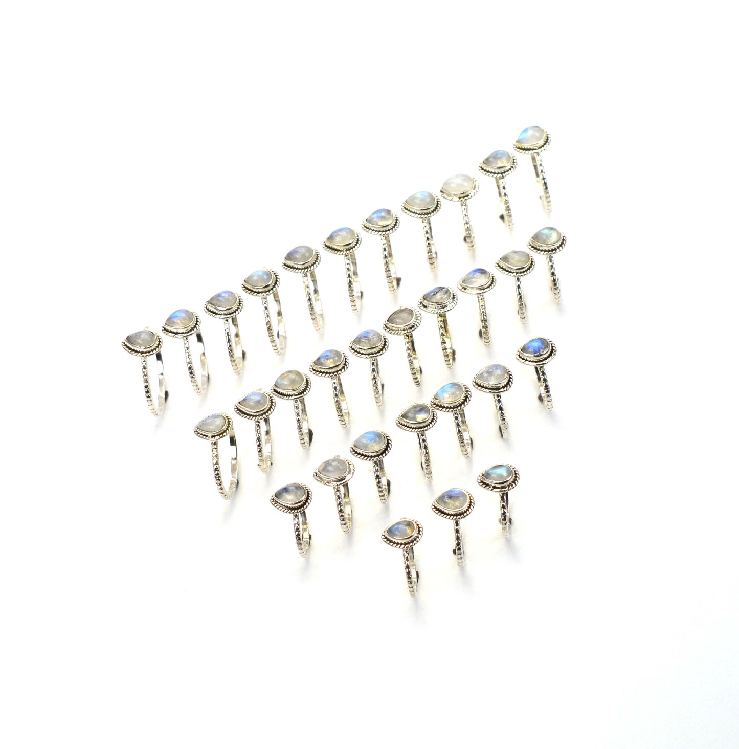 WHOLESALE 31PC 925 SOLID STERLING SILVER WHITE RAINBOW MOONSTONE RING LOT