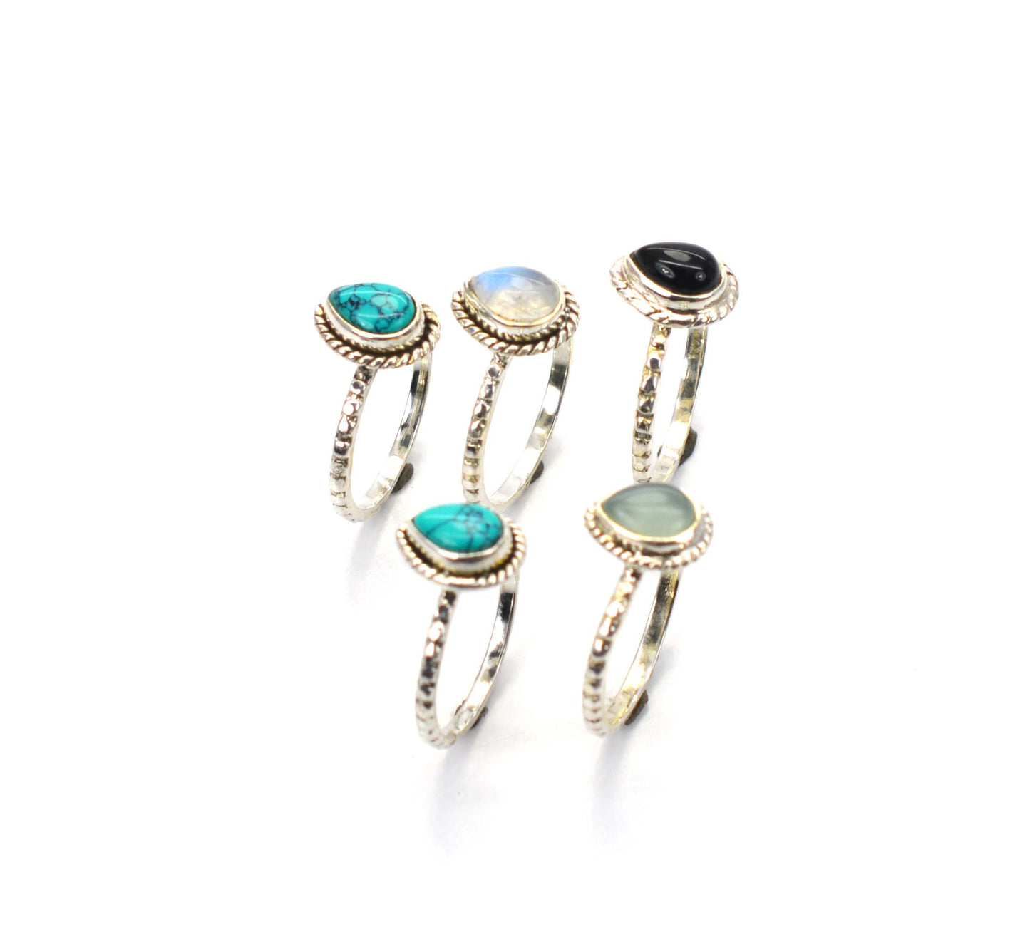 WHOLESALE 5PC 925 SOLID STERLING SILVER AQUA CHALCEDONY MIX STONE RING LOT