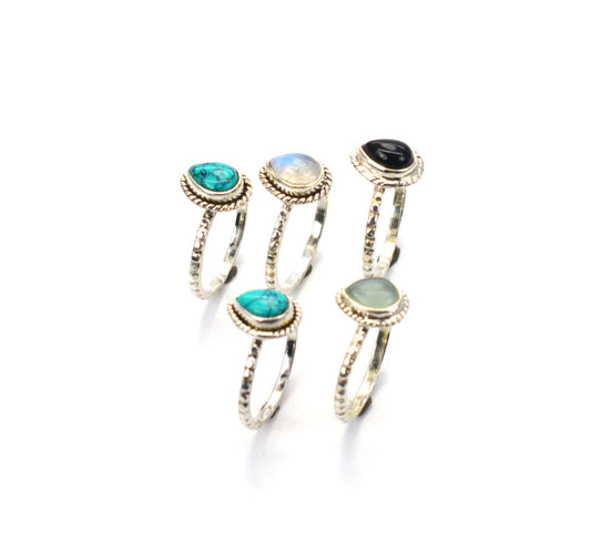WHOLESALE 5PC 925 SOLID STERLING SILVER AQUA CHALCEDONY MIX STONE RING LOT