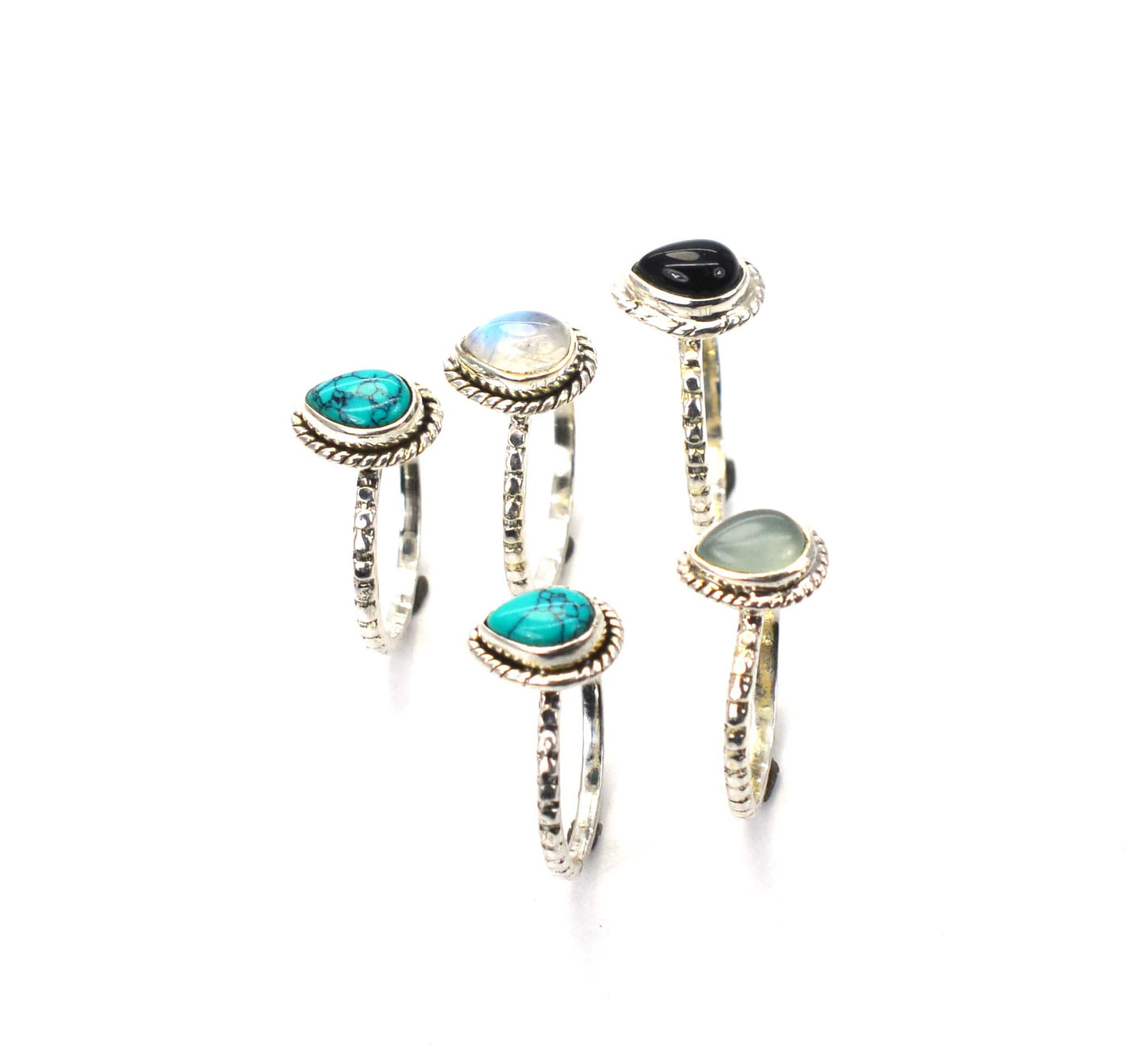 WHOLESALE 5PC 925 SOLID STERLING SILVER AQUA CHALCEDONY MIX STONE RING LOT