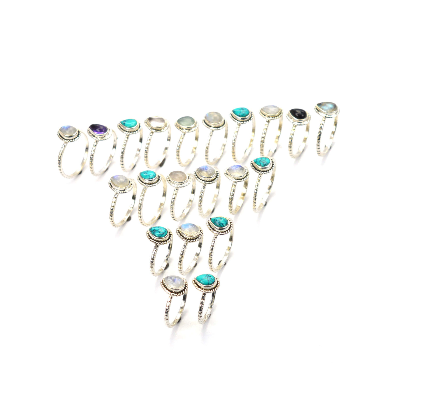 WHOLESALE 21PC 925 SOLID STERLING SILVER AQUA CHALCEDONY MIX RING LOT