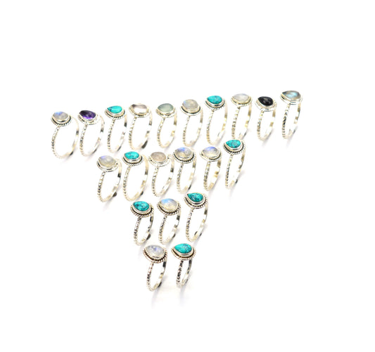 WHOLESALE 21PC 925 SOLID STERLING SILVER AQUA CHALCEDONY MIX RING LOT