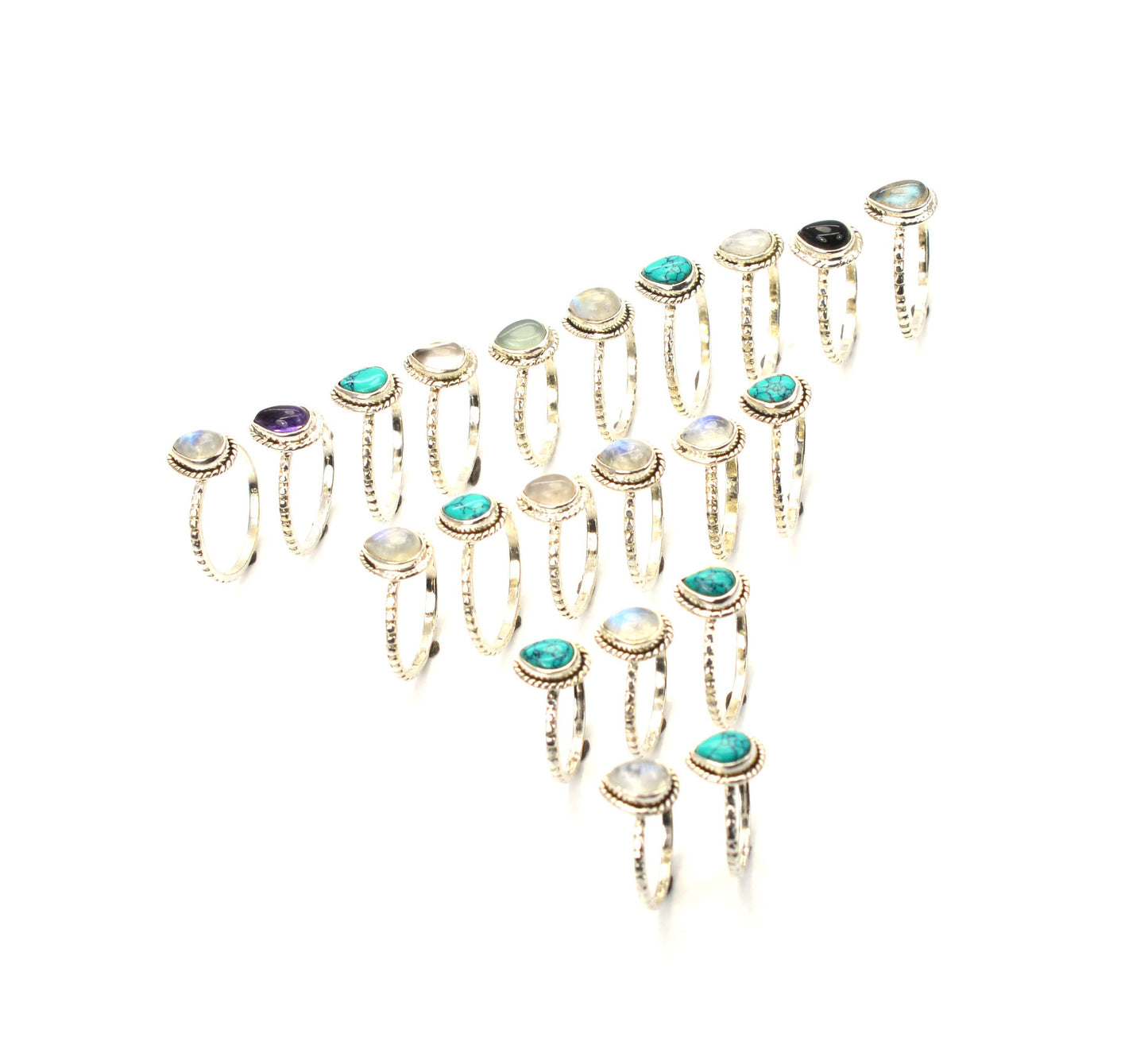 WHOLESALE 21PC 925 SOLID STERLING SILVER AQUA CHALCEDONY MIX RING LOT