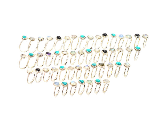 WHOLESALE 51PC 925 STERLING SILVER WHITE RAINBOW MOONSTONE MIX STONE RING LOT