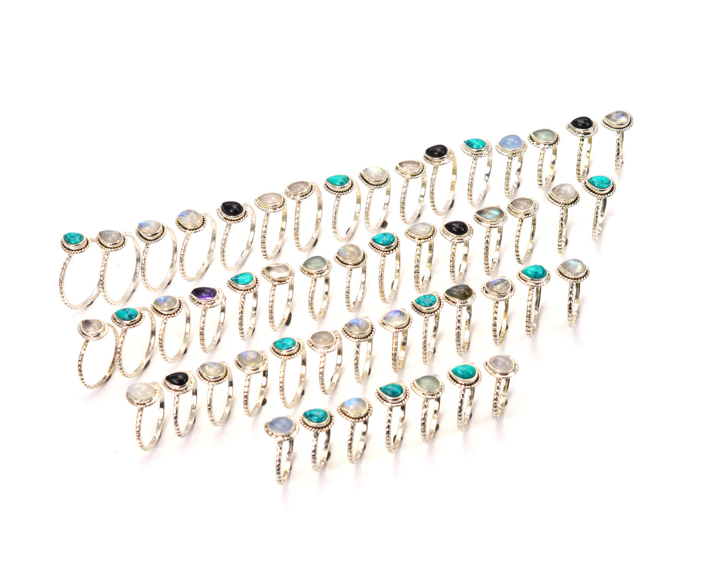 WHOLESALE 51PC 925 STERLING SILVER WHITE RAINBOW MOONSTONE MIX STONE RING LOT