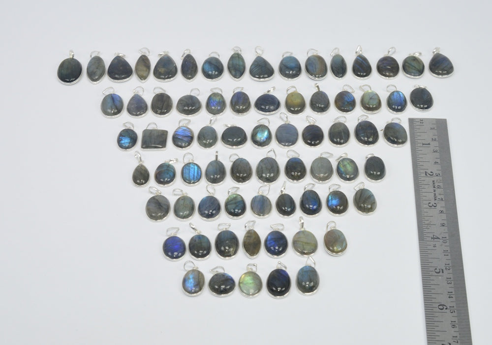 Wholesale 71Pc 925 Sterling Silver Blue Fiery Labradorite Pendant Lot Gtc175