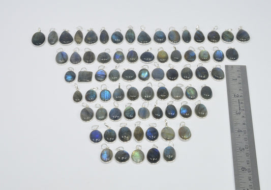Wholesale 71Pc 925 Sterling Silver Blue Fiery Labradorite Pendant Lot Gtc175