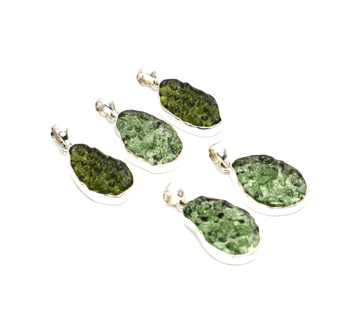 WHOLESALE 5PC 925 SOLID STERLING SILVER LAB GREEN MOLDAVITE PENDANT LOT