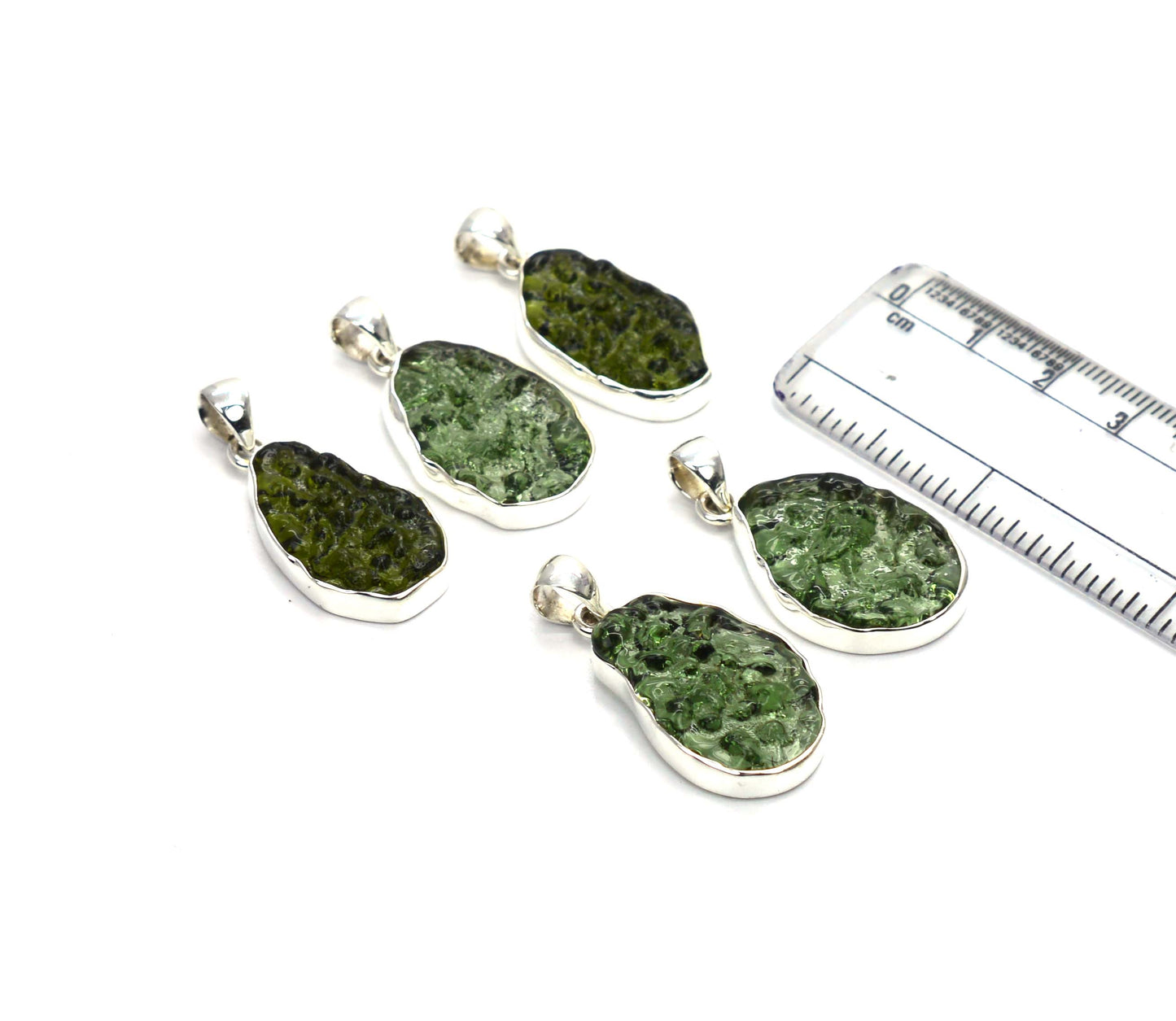WHOLESALE 5PC 925 SOLID STERLING SILVER LAB GREEN MOLDAVITE PENDANT LOT