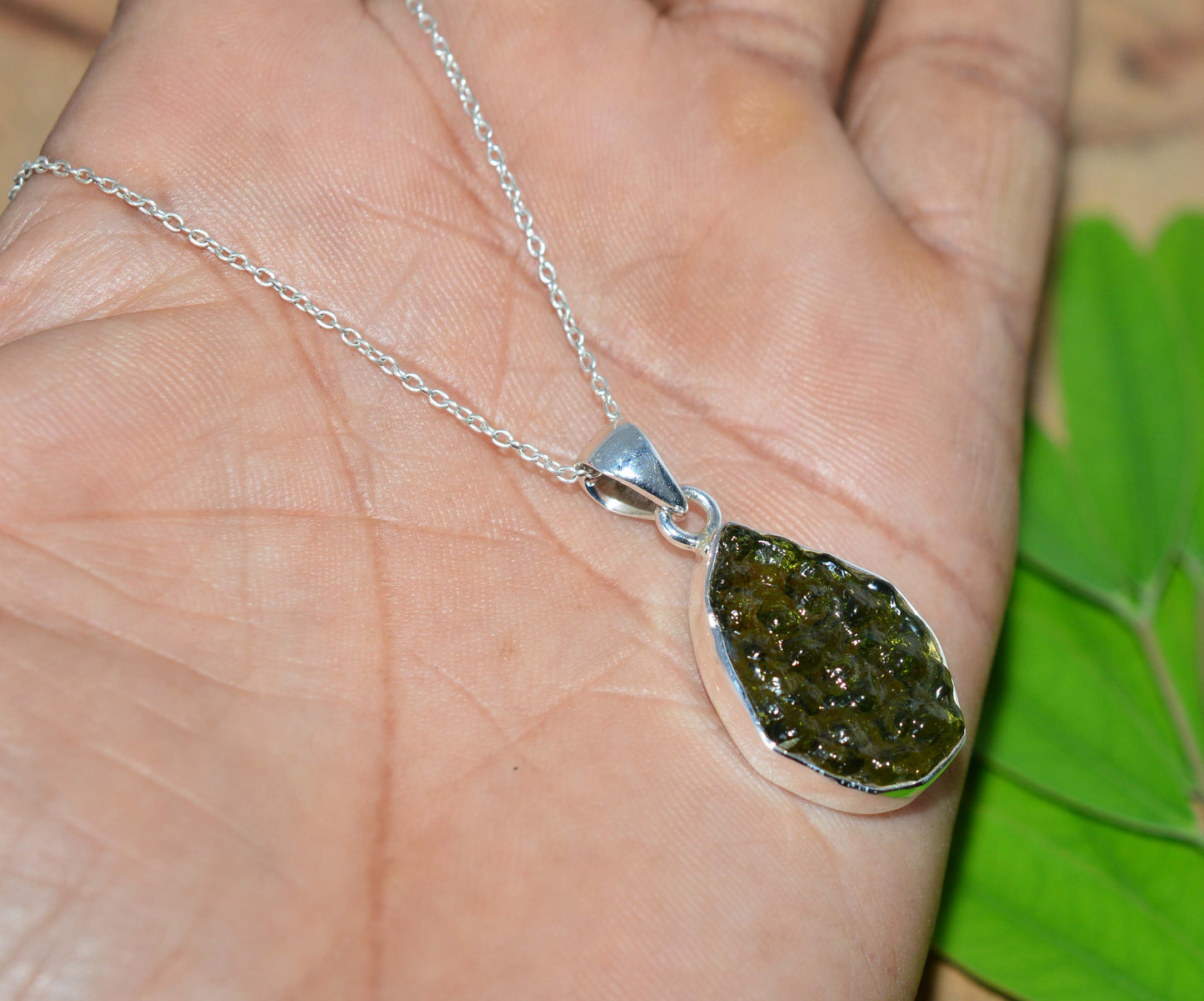 WHOLESALE 5PC 925 SOLID STERLING SILVER LAB GREEN MOLDAVITE PENDANT LOT