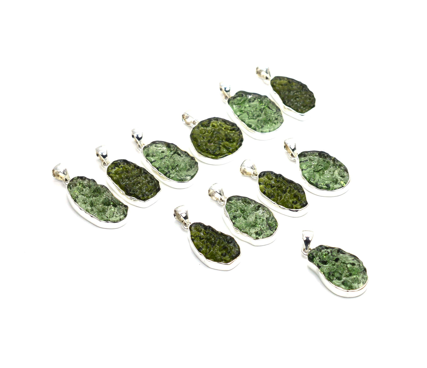 WHOLESALE 11PC 925 SOLID STERLING SILVER LAB GREEN MOLDAVITE PENDANT LOT