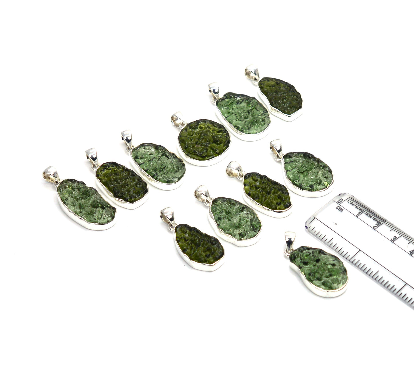 WHOLESALE 11PC 925 SOLID STERLING SILVER LAB GREEN MOLDAVITE PENDANT LOT