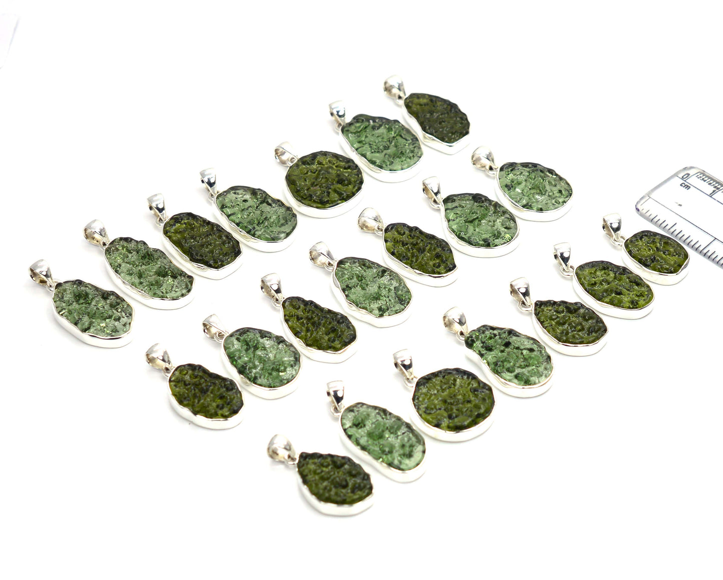 WHOLESALE 21PC 925 SOLID STERLING SILVER LAB GREEN MOLDAVITE PENDANT LOT