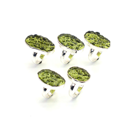 WHOLESALE 5PC 925 SOLID STERLING SILVER LAB GREEN MOLDAVITE RING LOT