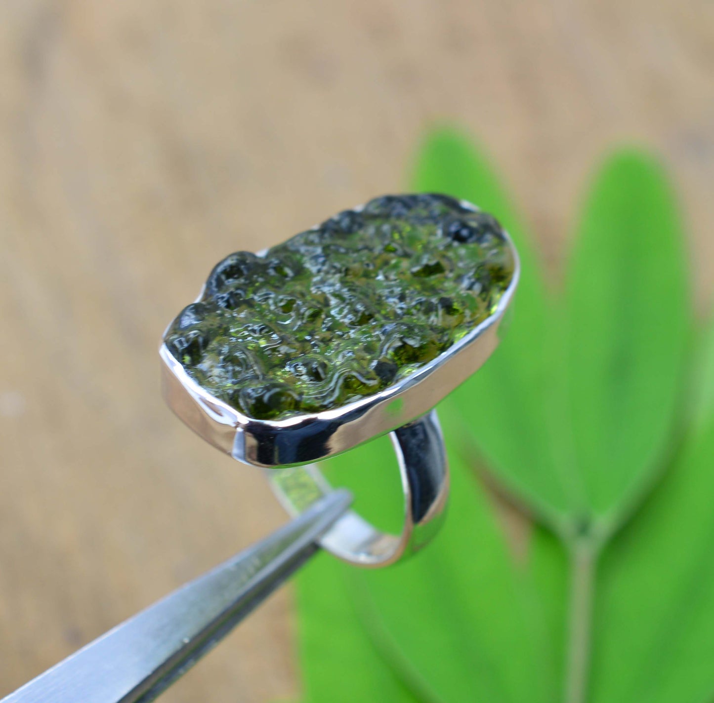 WHOLESALE 5PC 925 SOLID STERLING SILVER LAB GREEN MOLDAVITE RING LOT