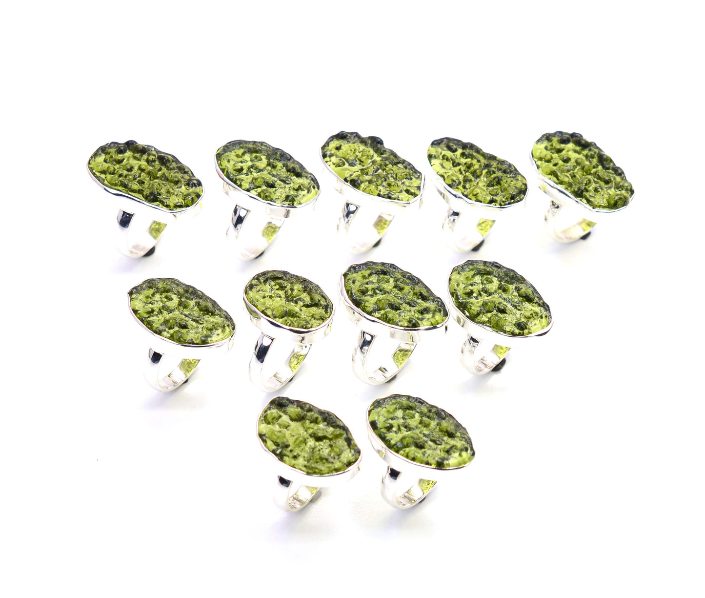 WHOLESALE 11PC 925 SOLID STERLING SILVER LAB GREEN MOLDAVITE RING LOT