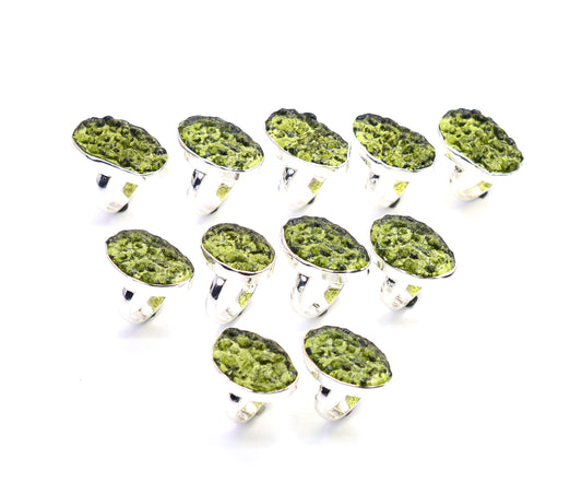 WHOLESALE 11PC 925 SOLID STERLING SILVER LAB GREEN MOLDAVITE RING LOT