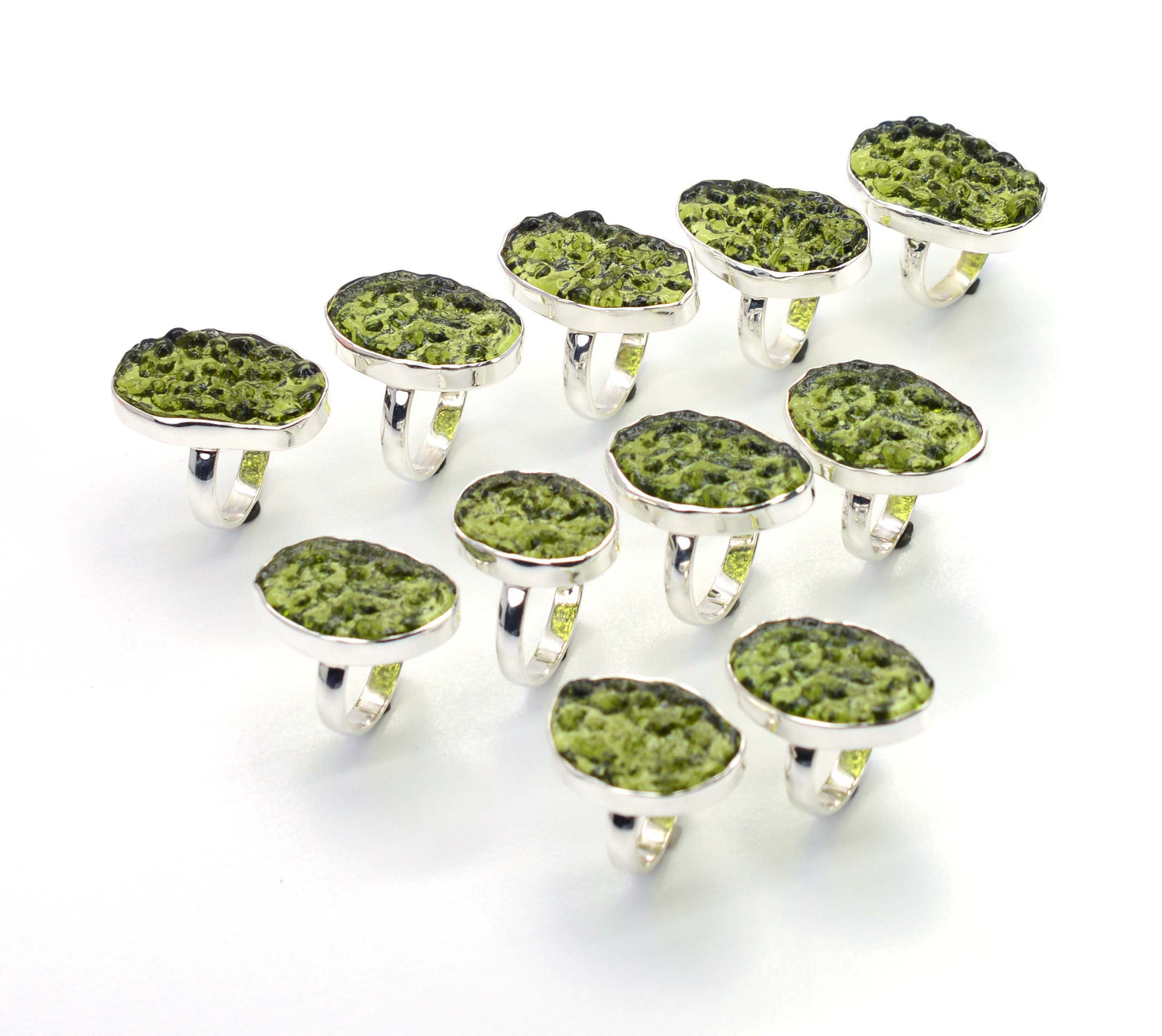 WHOLESALE 11PC 925 SOLID STERLING SILVER LAB GREEN MOLDAVITE RING LOT