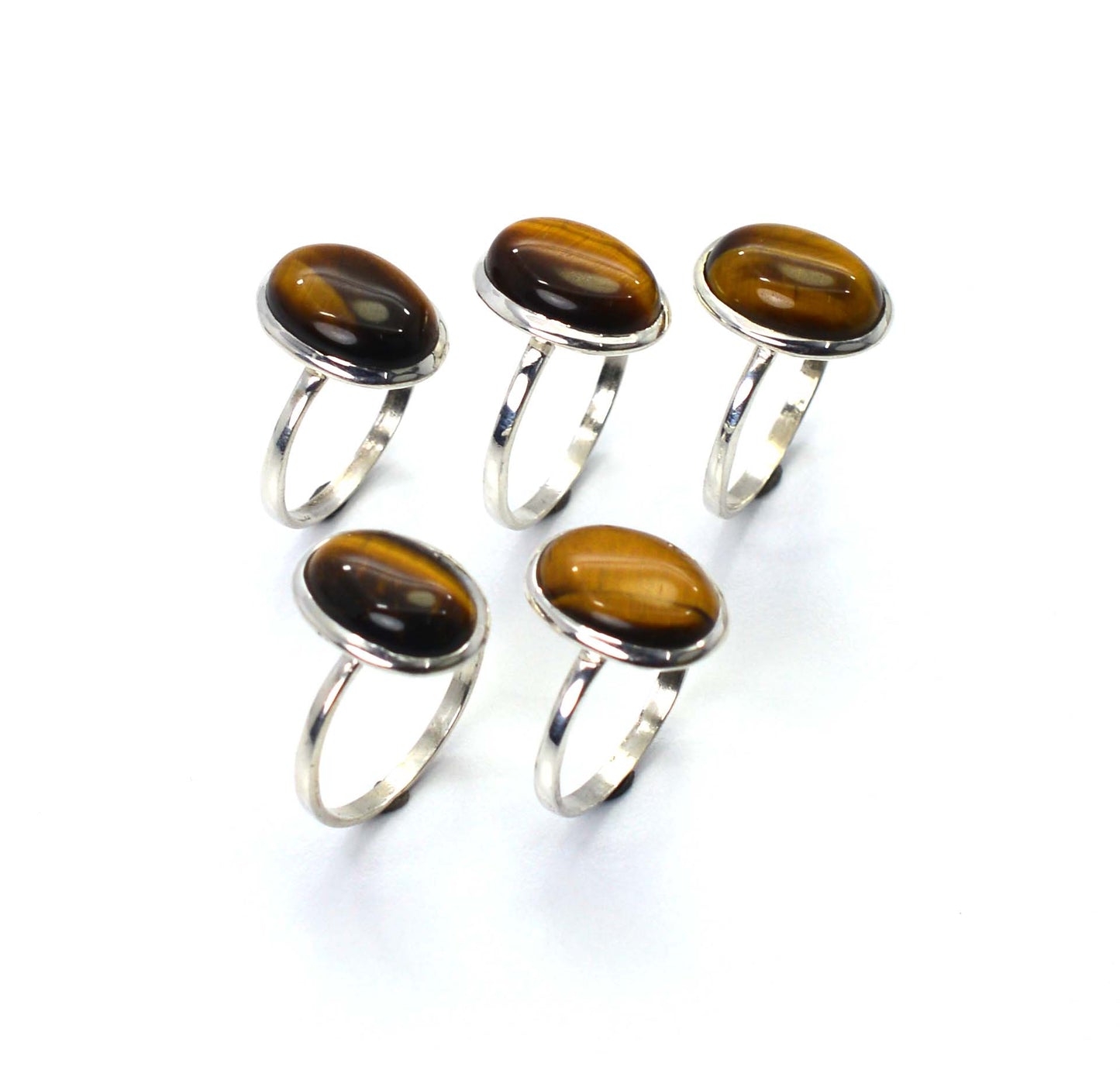 WHOLESALE 5PC 925 SOLID STERLING SILVER TIGER EYE RING LOT
