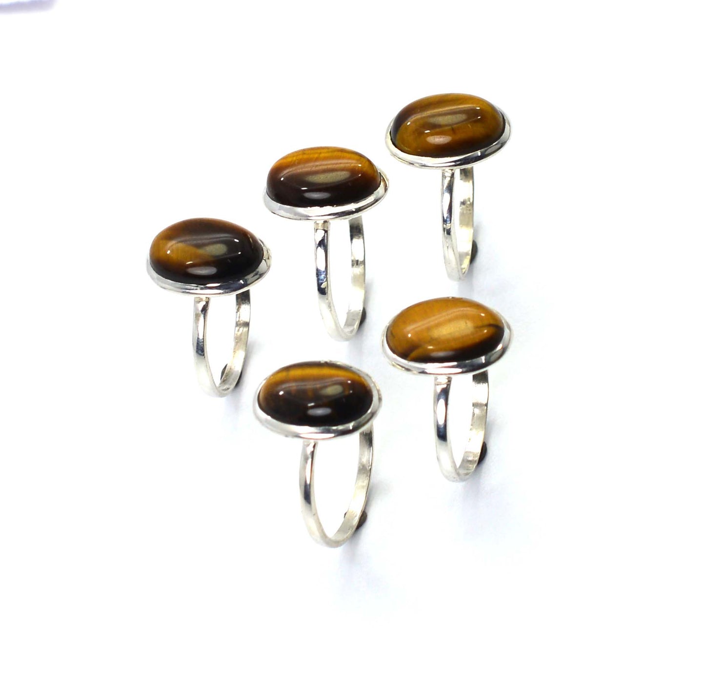 WHOLESALE 5PC 925 SOLID STERLING SILVER TIGER EYE RING LOT
