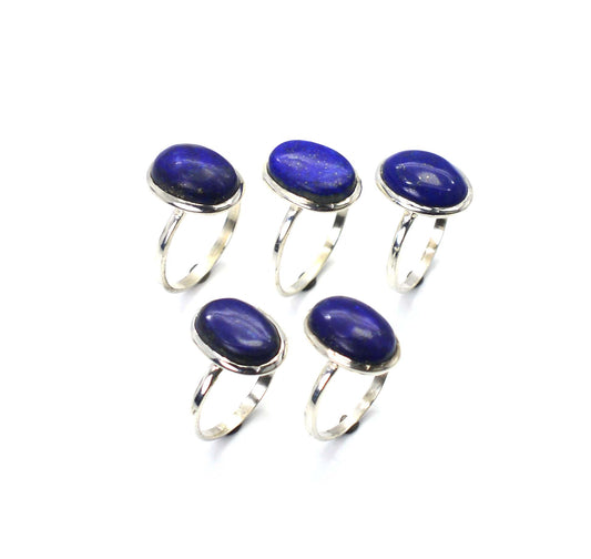WHOLESALE 5PC 925 SOLID STERLING SILVER BLUE LAPIS LAZULI RING LOT