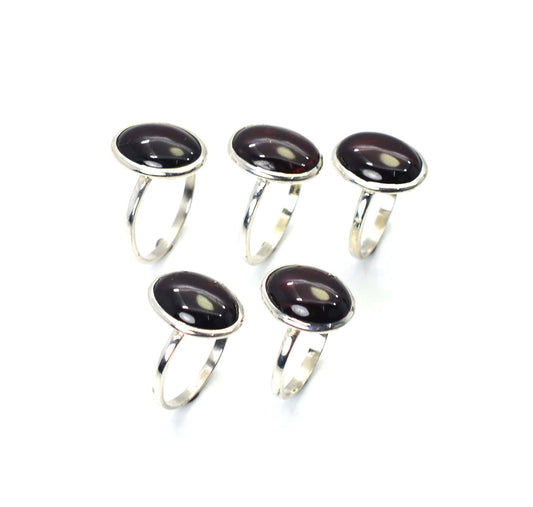 WHOLESALE 5PC 925 SOLID STERLING SILVER RED GARNET RING LOT