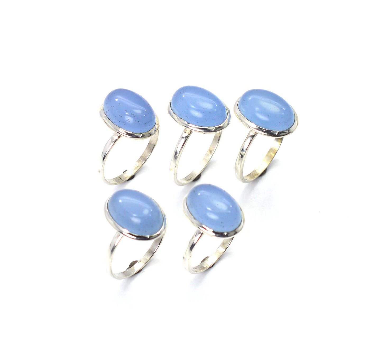 WHOLESALE 5PC 925 SOLID STERLING SILVER BLUE CHALCEDONY RING LOT