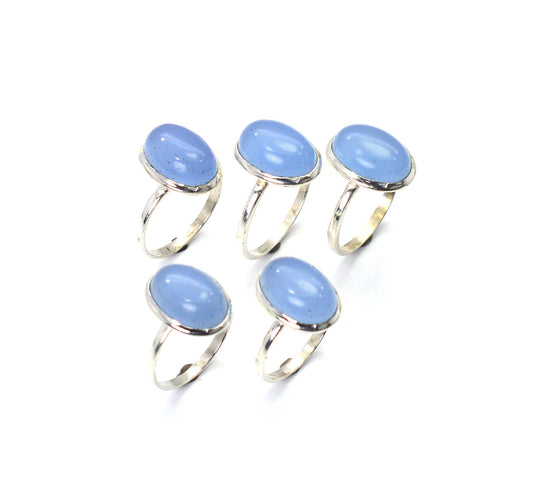 WHOLESALE 5PC 925 SOLID STERLING SILVER BLUE CHALCEDONY RING LOT