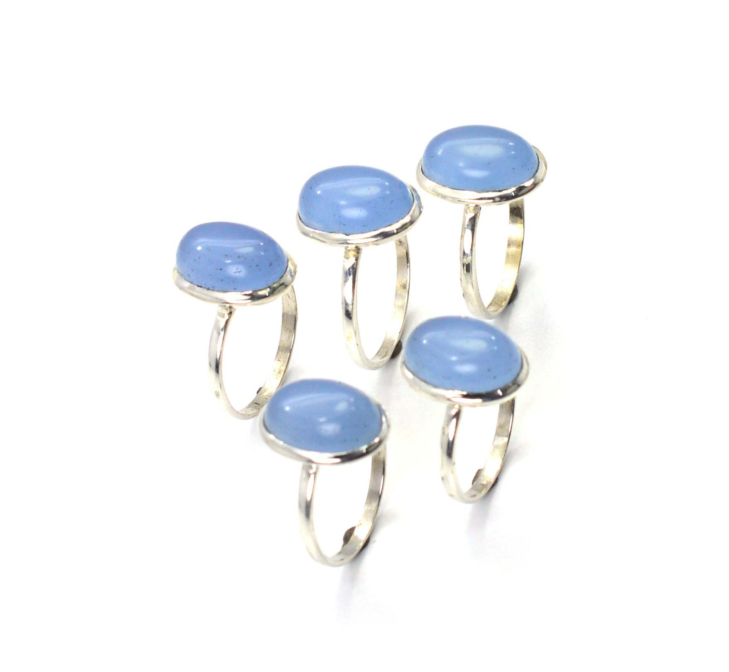 WHOLESALE 5PC 925 SOLID STERLING SILVER BLUE CHALCEDONY RING LOT