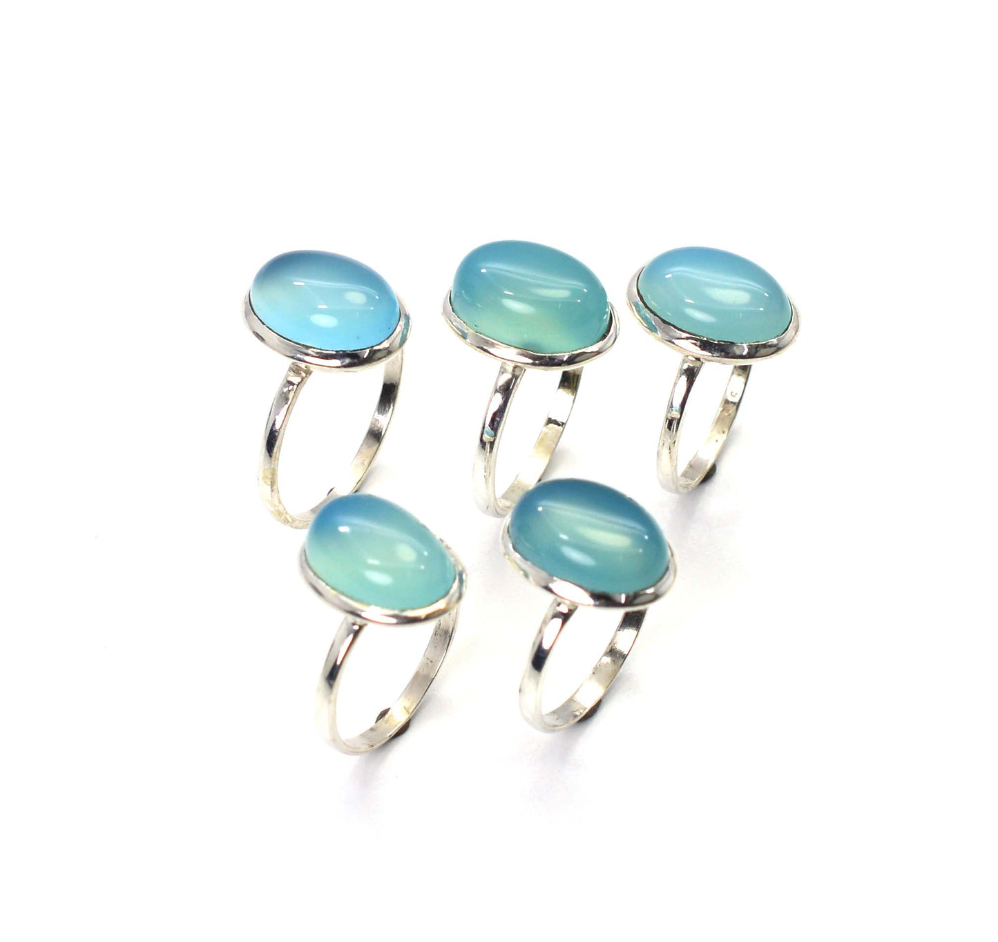 WHOLESALE 5PC 925 SOLID STERLING SILVER AQUA CHALCEDONY RING LOT