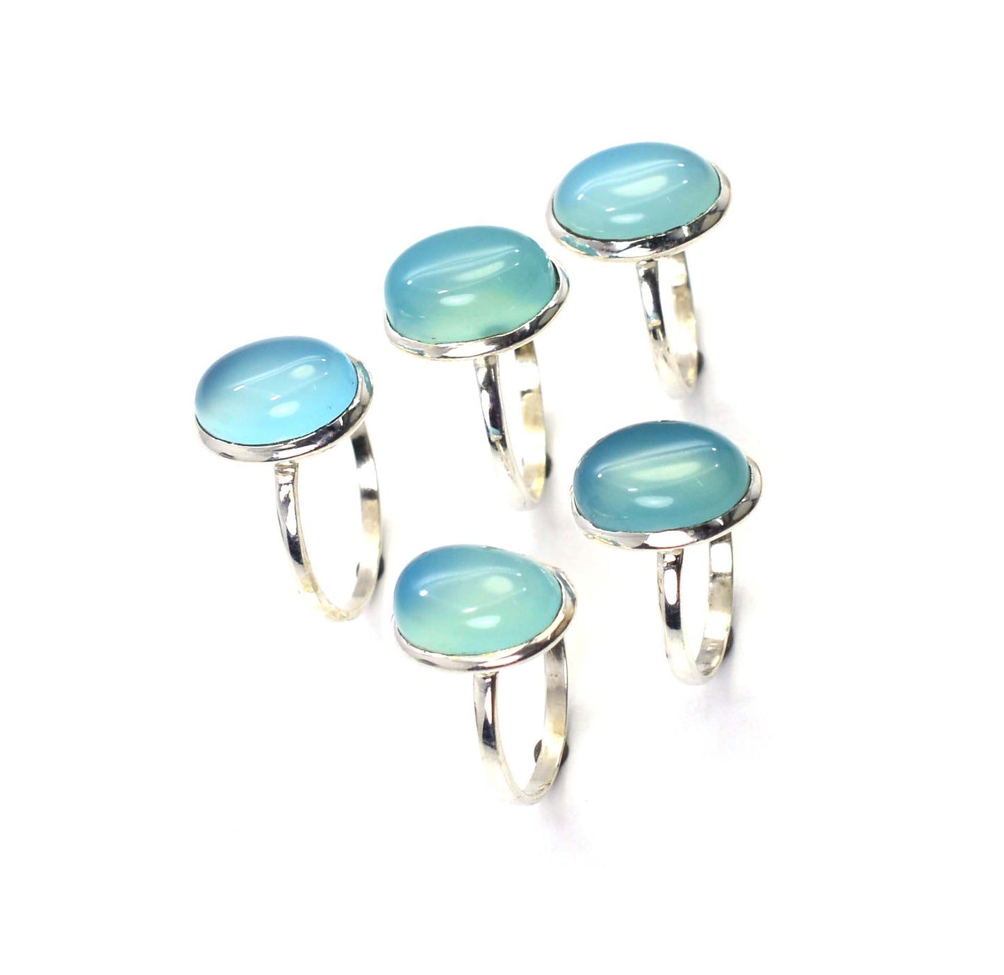 WHOLESALE 5PC 925 SOLID STERLING SILVER AQUA CHALCEDONY RING LOT