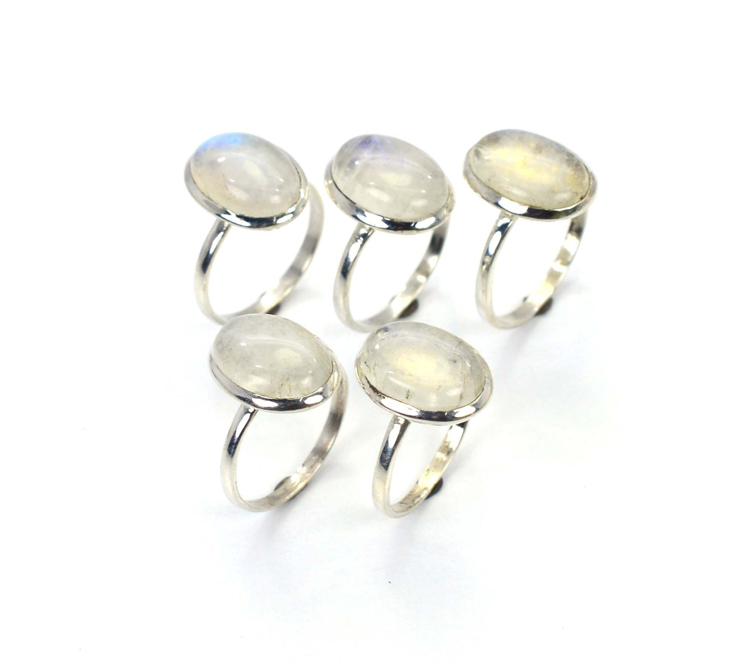 WHOLESALE 5PC 925 SOLID STERLING SILVER WHITE RAINBOW MOONSTONE RING LOT