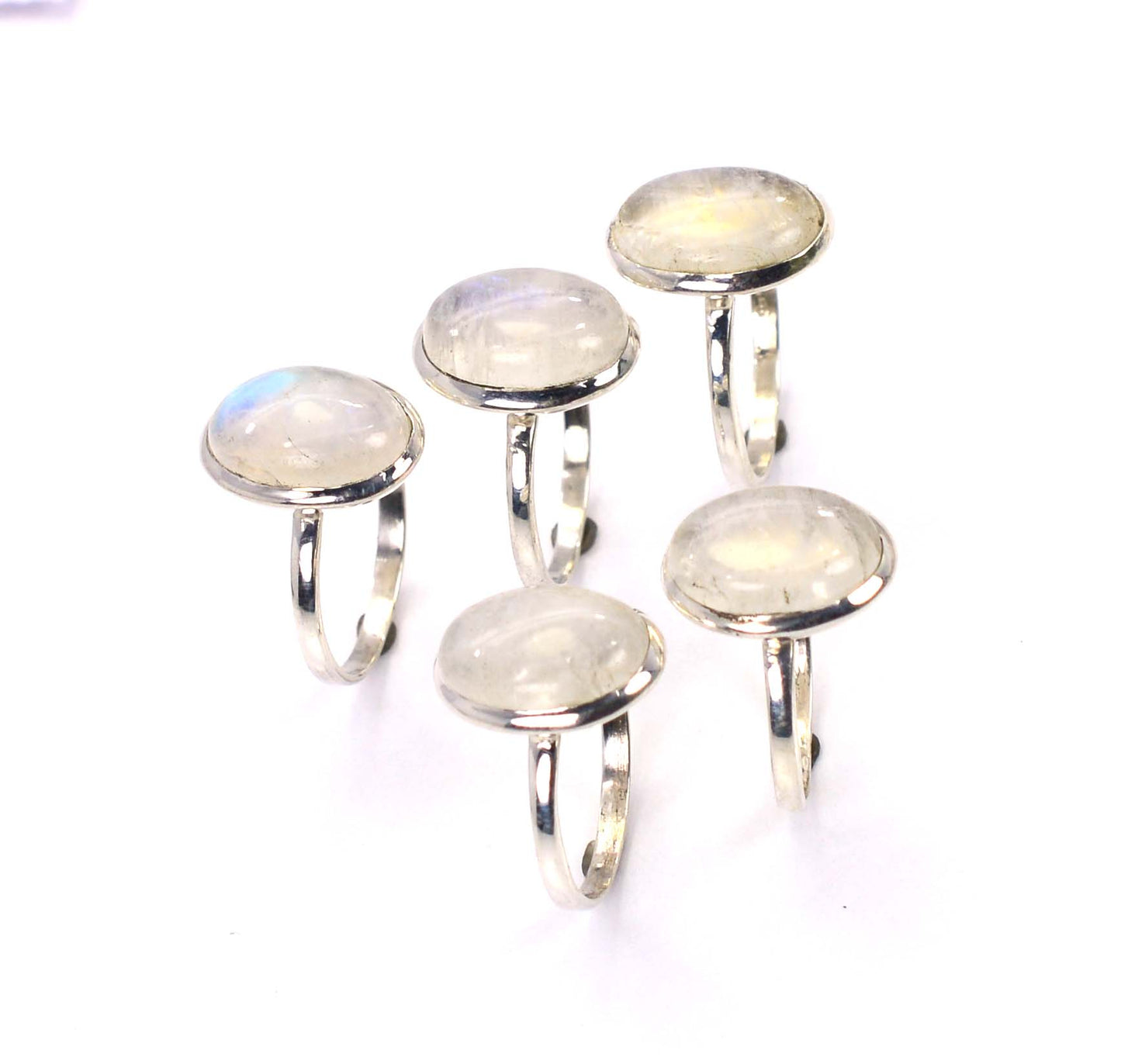 WHOLESALE 5PC 925 SOLID STERLING SILVER WHITE RAINBOW MOONSTONE RING LOT