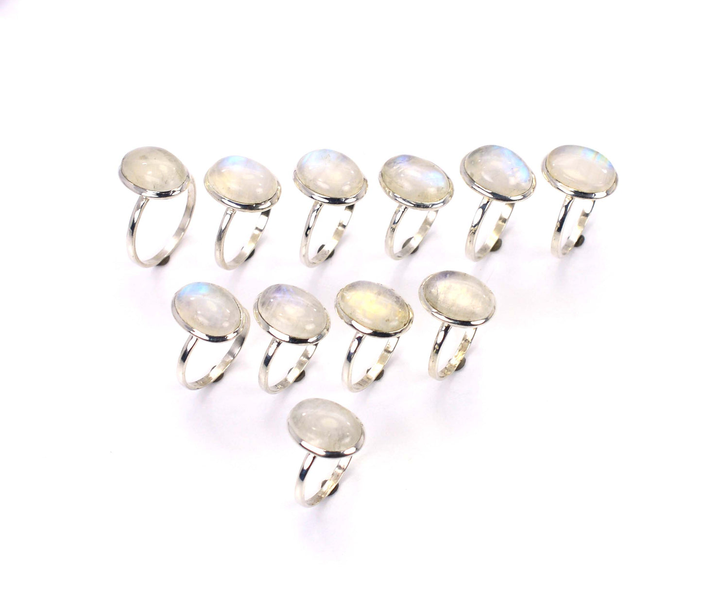 WHOLESALE 11PC 925 SOLID STERLING SILVER WHITE RAINBOW MOONSTONE RING LOT